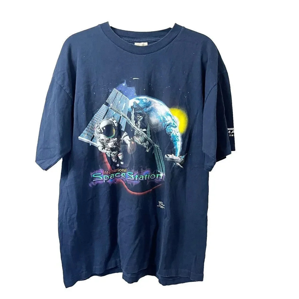 Wild Cotton Mens Blue T Shirt XL International Space Station Imax 3D Graphic Top